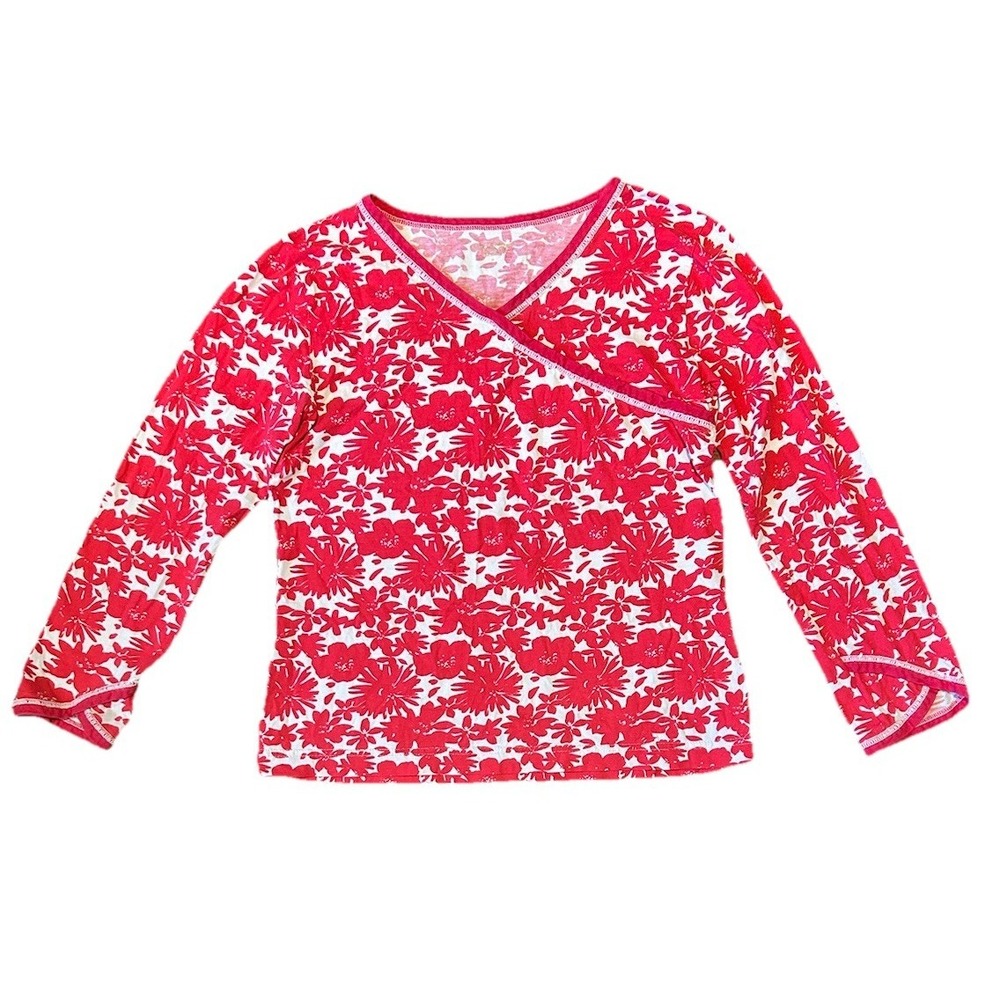 Garnet Hill Asian Wrap Pajama Top Organic Cotton Size X-Small Long Sleeve